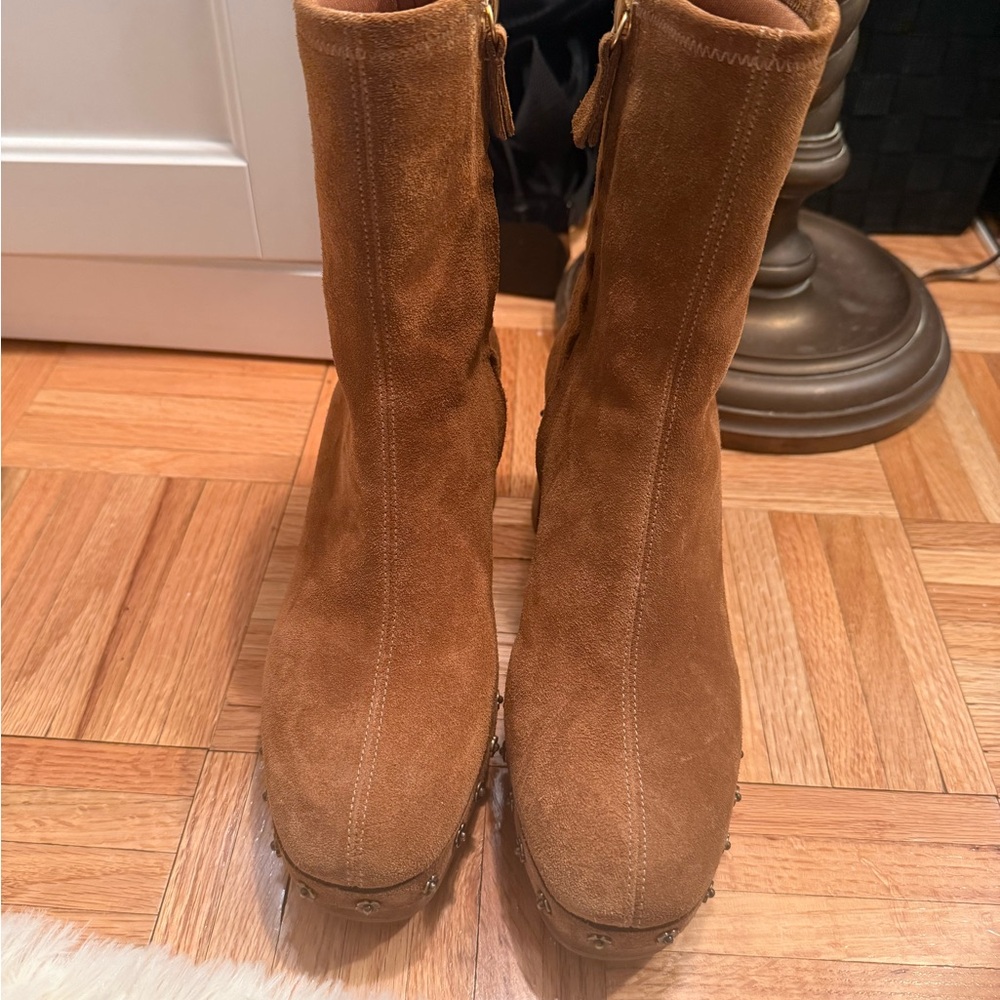 Larroude Brown Suede Studded Clog Ankle Bootie - Picture 4 of 6